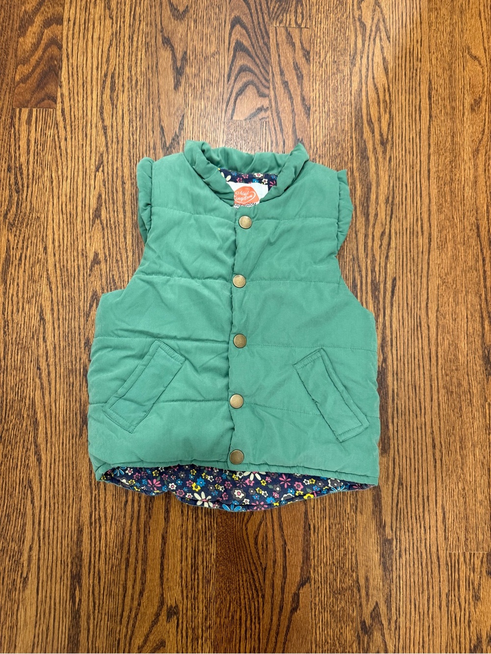 Children's Quilted Teal Puffer Vest with Floral Trim